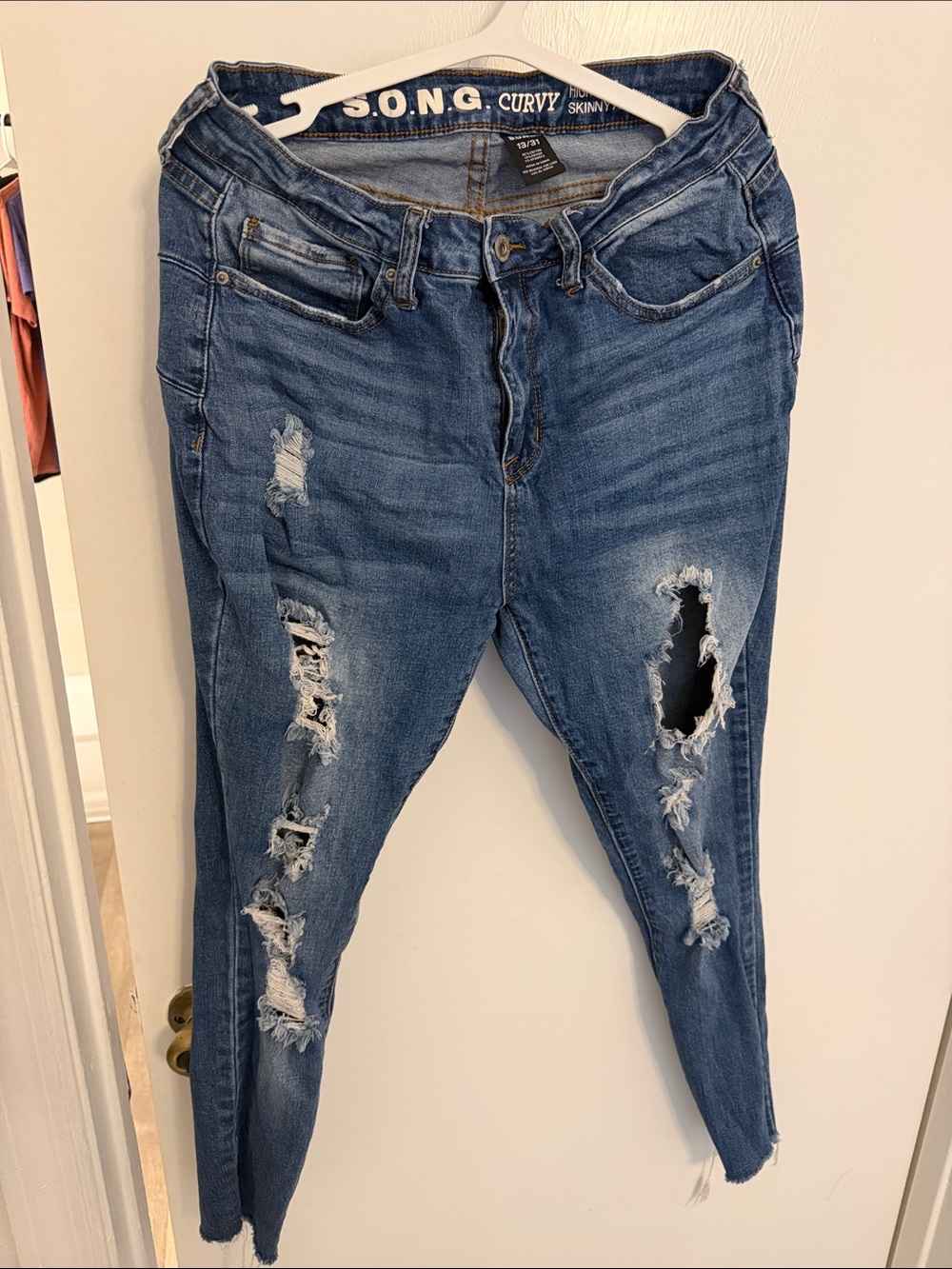 S.O.N.G. Curvy Skinny Ripped Dark Blue Jeans - Women's